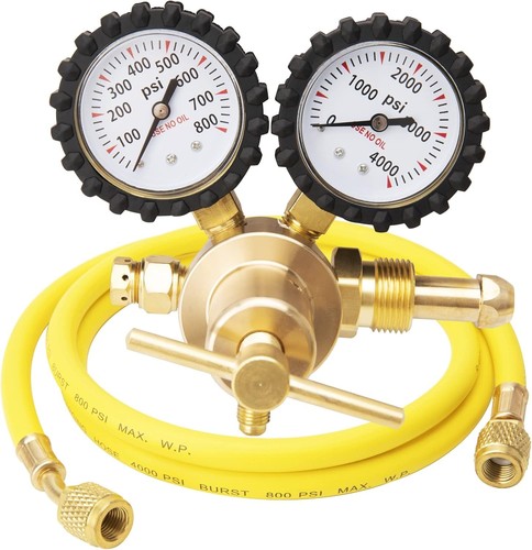 Nitrogen Regulator HVAC Brass 60-Inch Hose 0-800PSI Inlet 0-4000PSI Use - Picture 3 of 9