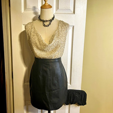 M T Studio Vtg 90s Wms Black Buttery Leather Lined Mini Skirt 6