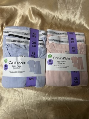 LOT of 2 : 3-Piece Genuine CALVIN KLEIN Girls Sleep Sets Blue-Peach size XS 5-6