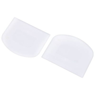 Bakery Plastic D Shaped Flour Bread Cake Dough Scraper Cutter Clear White 2pcs