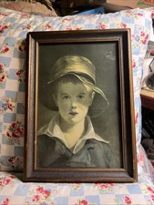 Antique Thomas Surry Print "The Torn Hat" Under Glass Wooden Frame Cottagecore