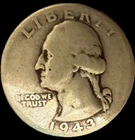 1943 Washington Quarter, 90% Silver, Circulated, WWII Era Coin