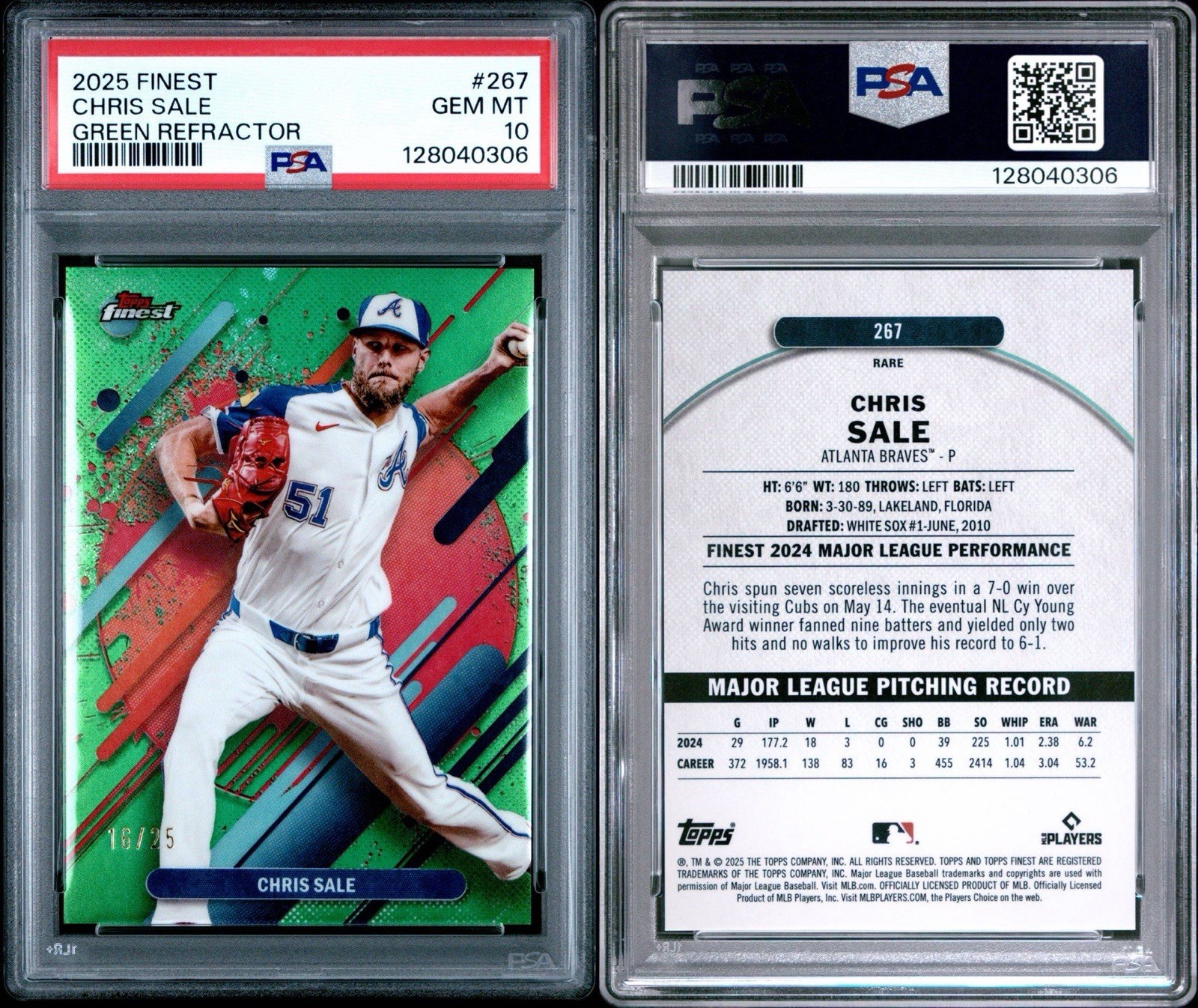 2025 FINEST CHRIS SALE /25 GREEN REFRACTOR LOW POP PSA 10 view 4
