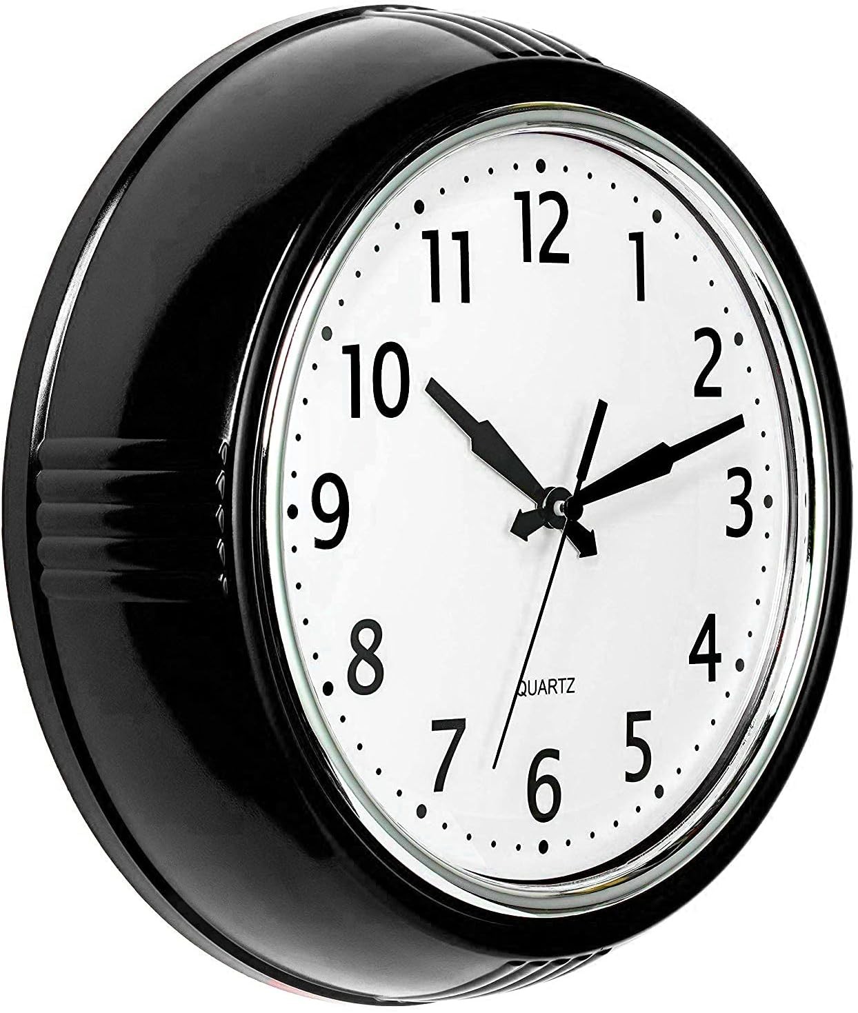 Bernhard Products Black Wall Clock Retro Silent Non Ticking 12 Inch Round Batter
