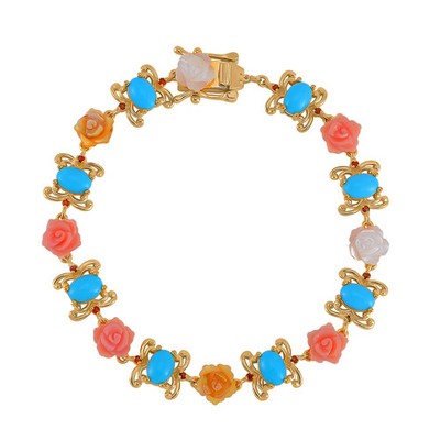 Sleeping Beauty Turquoise Multi Color Mother Of Pearl Carved and Garnet 5.65