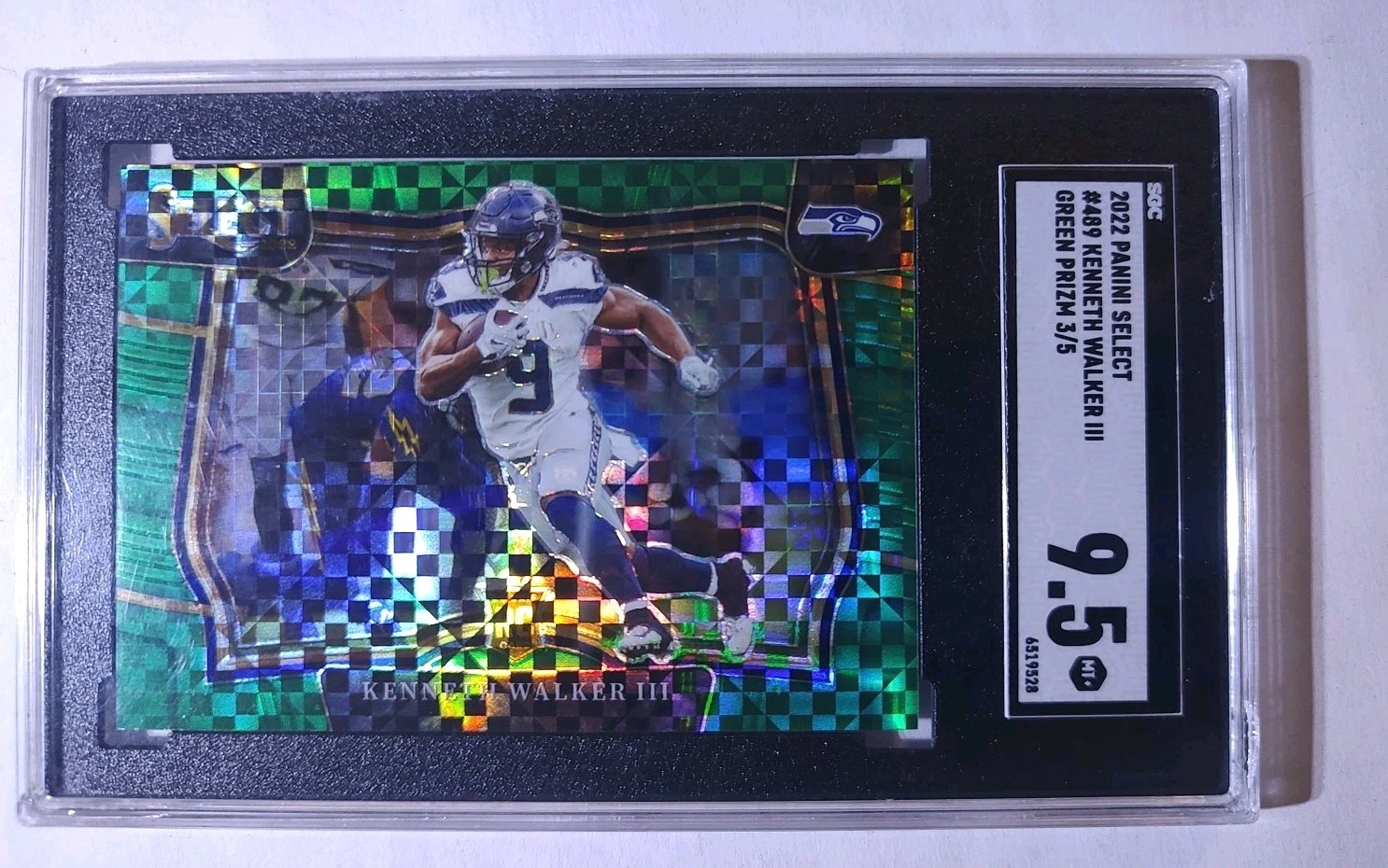 2022 Panini Select - Field Level Kenneth Walker III #489 (RC) Green Prizm , /5