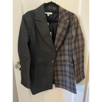 NWT Something Navy Contrast Fabric Plaid Blazer, Gray Combo, Size XXL