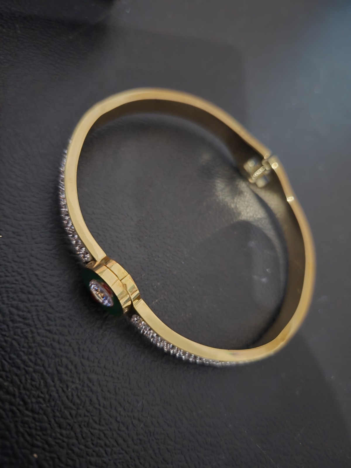 Woman 18K Gold Plated Stainless Steel Square CZ Oval Cuff Bracelet Bangle