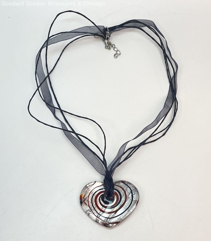 Artisan Colorful Heart Glass Pendant Necklace, 22.3g