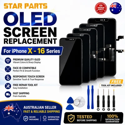 iPhone X 11 12 13 14 15 16 Pro LCD OLED Screen Replacement Digitizer Display AU - image 1 of 4