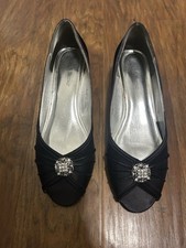 David’s Bridal black low-heel shoes Dyeables Anette style rhinestone brooch