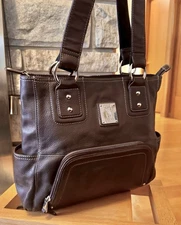 Tignanello Tote Organizer Pebbled Leather Satchel Large Shoulder Bag Purse