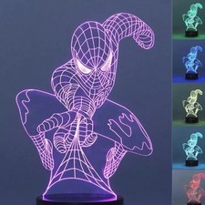 3D Super Hero Spider Man LED Night Light Illusion Table Desk Lamp Gift 7 Color