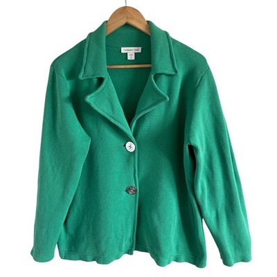 Coldwater Creek Knit Blazer Jacket Anchor Button 1X Green Career Coastal