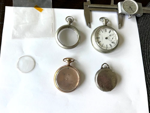 LOT Antique Pocket Watch Parts NY Standard Elgin Wadsworth 10K Gold Filled LOOK!