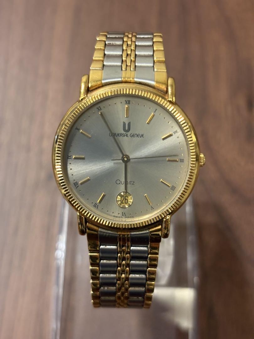 UNIVERSAL GENEVE 555.200 QUARTZ 18K金メッキ 18K Gold Plated Universal Geneve 555.200 Quartz Watch | eBay