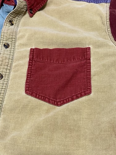 J Crew Oarsman Color Block Corduroy Button Down Shirt XL VTG 90s Preppy - Picture 6 of 12