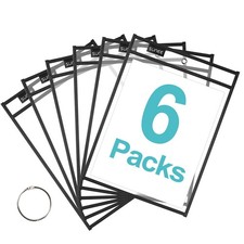 Reusable Dry Erase Pocket Sleeves - 6 Pack, 10x14 Clear Ticket Holders