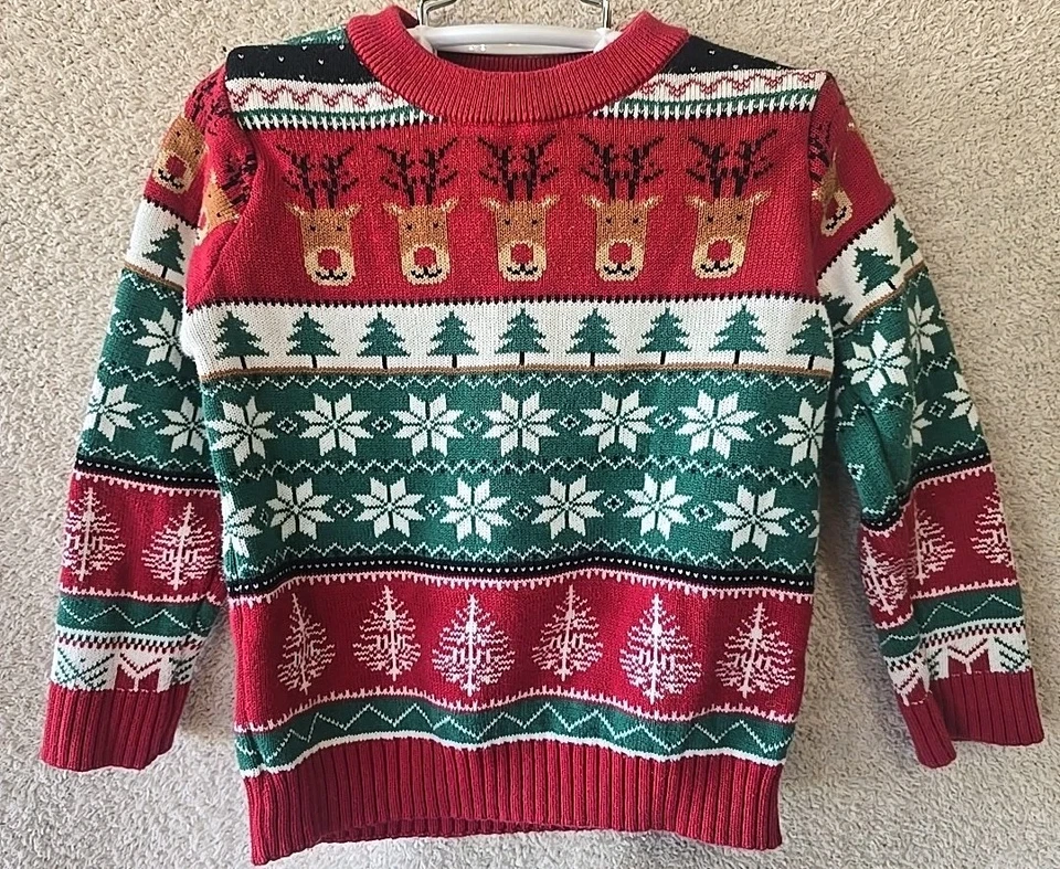 Gymboree 2T Weihnachtspullover mit Rentieren, Bäumen, Schneeflocken