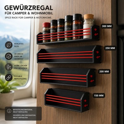 Gewürzregal Wohnmobil Camper Spice Rack Caravan Kitchen Organizer 300mm PETG