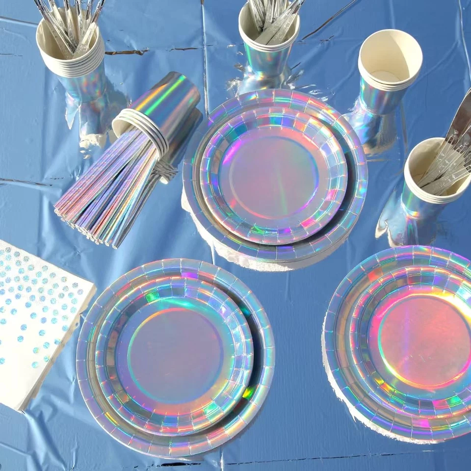 Juego de vajilla de fiesta desechable 201 piezas con platos de papel, tazas, servilletas, st... Foto 3 de 4