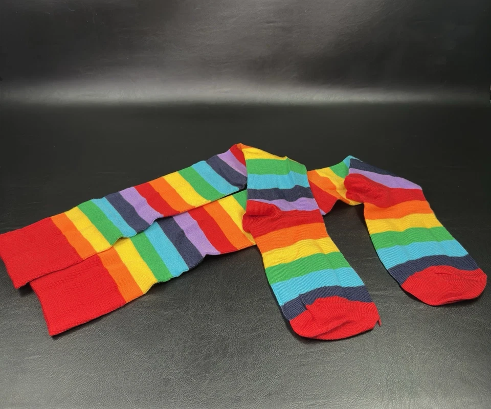 Rainbow Striped Thigh High Stockings Halloween Costume Festival Rave Dance - Image 2 of 4