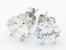 Stud Earrings Cubic Zirconia Clear Post Stainless Steel