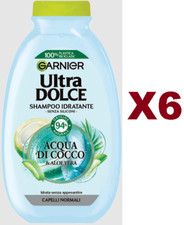 6 PZ  GARNIER ULTRA DOLCE SHAMPOO IDRATANTE ACQUA DI COCCO & ALOE VERA - 250ML