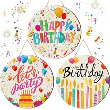 3 Pcs 12 Inch Happy Birthday Wooden Sign Round Wooden Hanging Signs Vintage R...