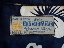 VinTagE ANDRADE RESORT SHOPS WAIKIKI BLUE WHITE FLORAL LEI HAWAII SHIRT L