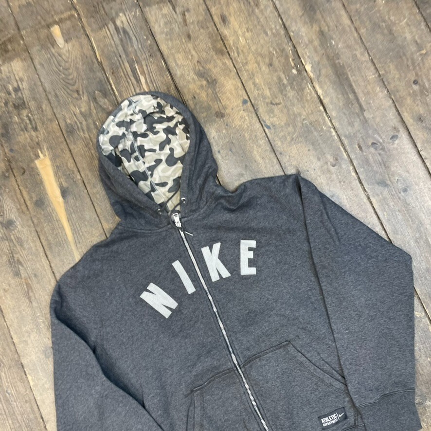 Nike Hoodie Mens Vintage Spellout Full Zip Y2K Training Sweatshirt, Grey, XL image 3