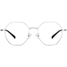 Oversized Hexagon Glasses Metal Eyeglass Frame groß brillengestell Black Silver
