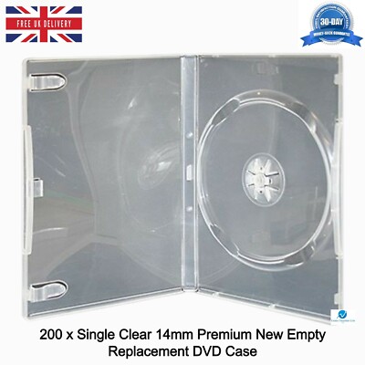 200 x Single Standard Clear 14mm Premium High Quality Leer Ersatz DVD Hülle