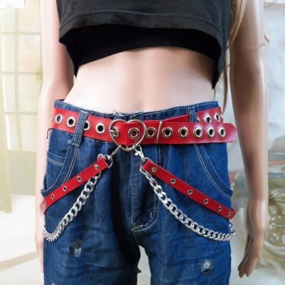 Women Steampunk Belt PU Metal Waist Chain Club Dance Gothic