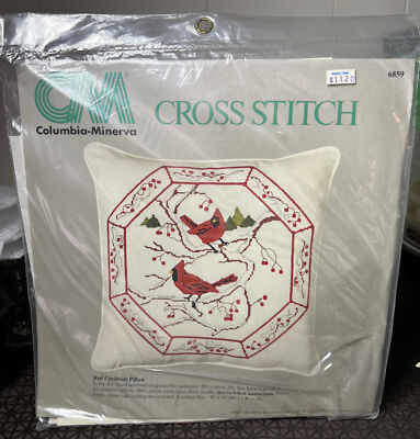 Columbia-Minerva CM Cross Stitch 16'' Pillow Kit Red Cardinal 6859 NOS Sealed