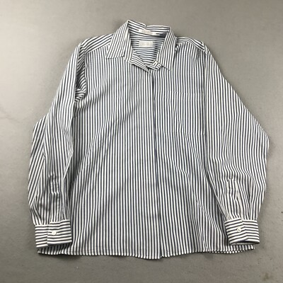 Foxcroft Shirt Womens 10 Blue Striped Button Up Long Sleeves Top