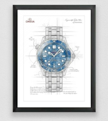 Omega Seamaster Diver watch drawing illustration artwork - 3 Models - Print - Picture 2 of 24