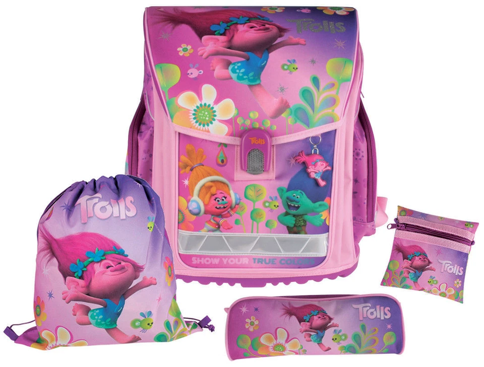 Trolls Schulranzen-Set 4-teilig Ranzen Tornister Schultasche Rucksack