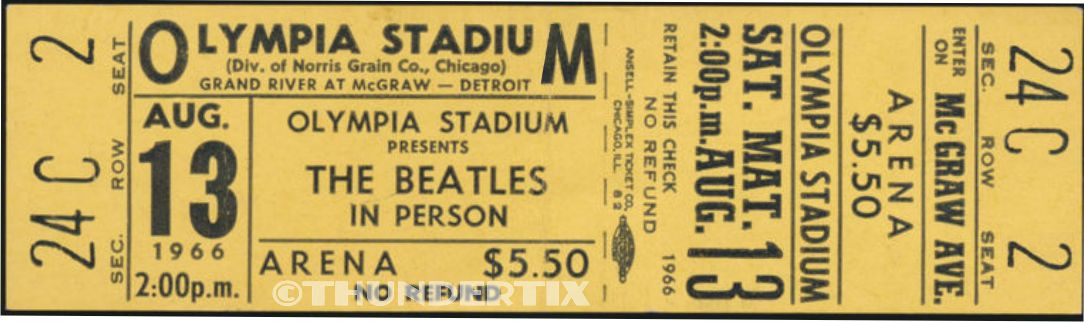 5 1966 BEATLES UNUSED FULL CONCERT TICKETS SF Cin DC STL Detroit
