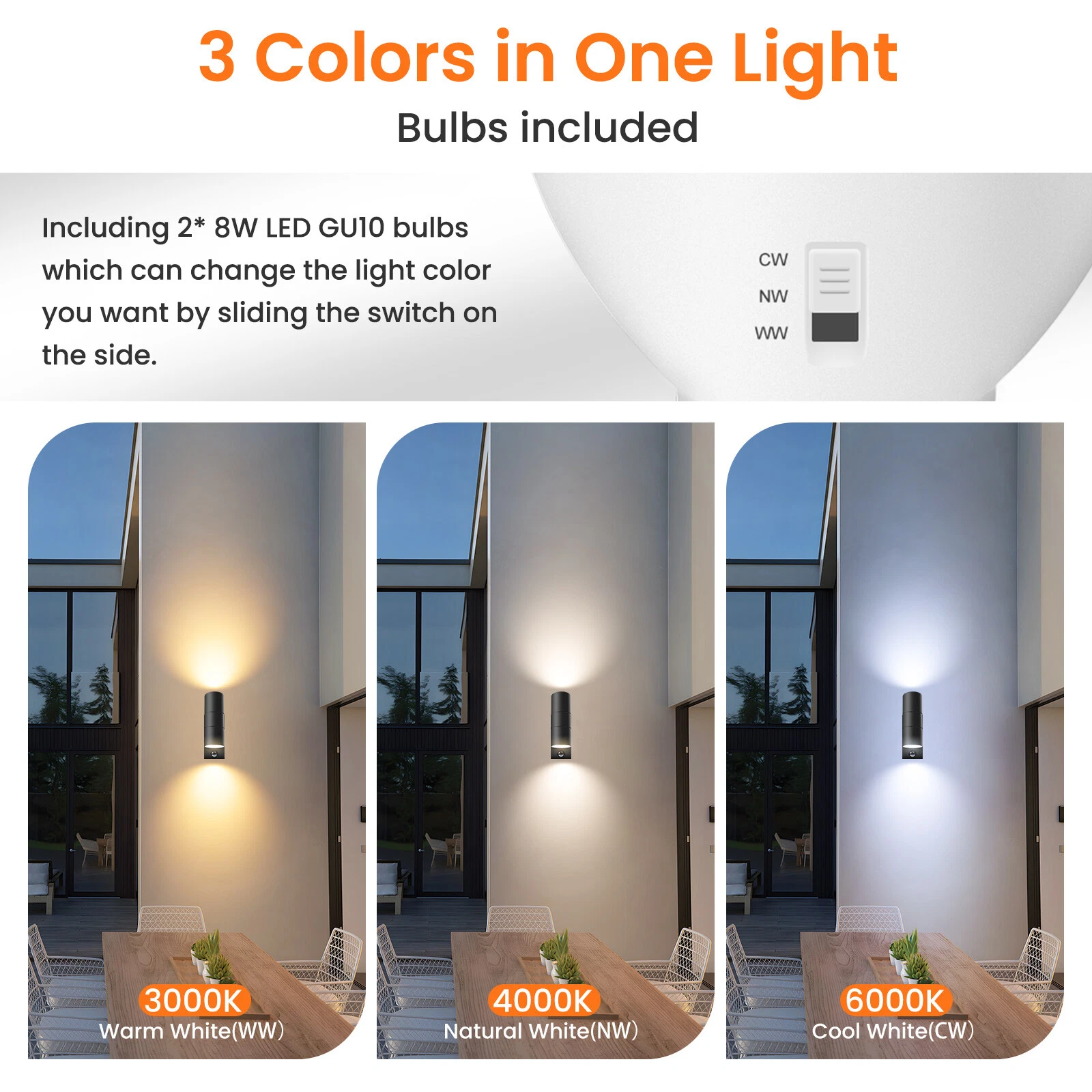 Modern LED Up Down Wall Light Sensor Outdoor 8W GU10 Stainless steel Lamp IP65 - Picture 2 of 15