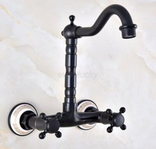 Black Oil Rubbed Bronze Kitchen Faucet 360 Swivel Mixer Tap Double Cross Handle