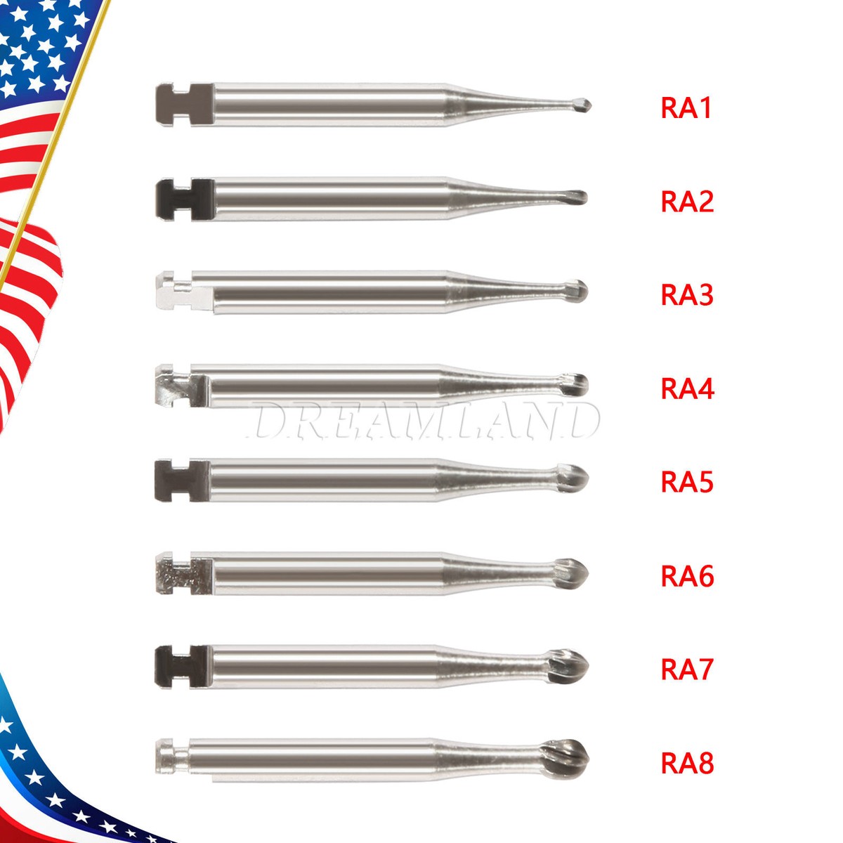 Dental Round Latch Carbide Bur RA 1 2 3 4 5 6 7 8 Midwest LA For
