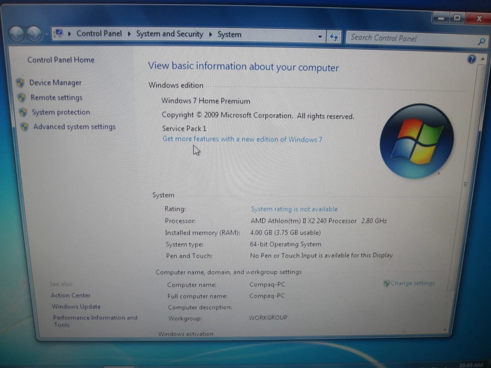 Compaq Presario CQ5320F Computer 4GB RAM AMD Athlon II 2.80GHz 500GB HDD Win 7 - Image 2 of 4