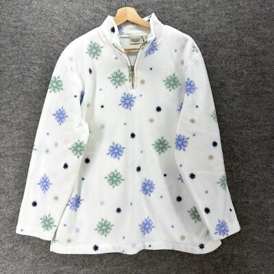 Classic Elements Jacket Women XL White Geometric Fleece Zipper Long Sleeve