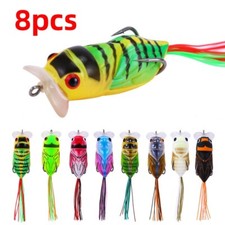 8x Topwater Soft Fishing Lures Whopper Popper Cicada Insect Crankbait Bass Trout