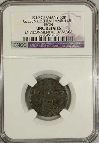 Germany 50 Pfennig 1919 NGC UNC Details Gelsenkirchen  Lamb-148.1 Iron 