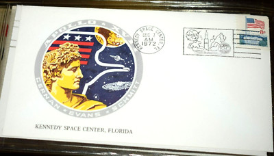 APOLLO 17 EVENT COVER ''Mission Patch,'' Rocket Cancel 8c Flag, KSC 12-07-1972