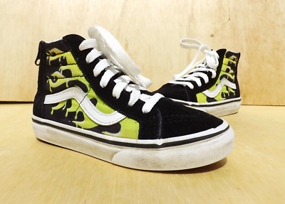 Size 13.5C - Vans Ski8-Hi Mid Top Skate FLAME Sneakers  - Black/Yellow