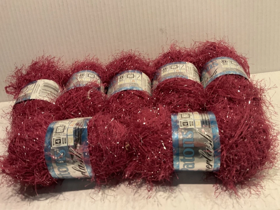 Lote de 7 hilos de pestañas de plata Patons granate mágico poliéster/lurex mediano 4 Foto 2 de 3