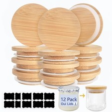 Oui jar lids 12Pack yogurt lids-Natural Bamboo Wood with Silicone Sealing Rings